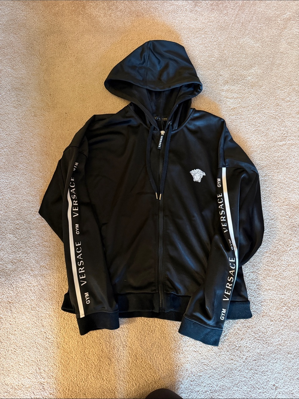 Versace Black Hooded Zip Sweatshirt with White Medusa Patch